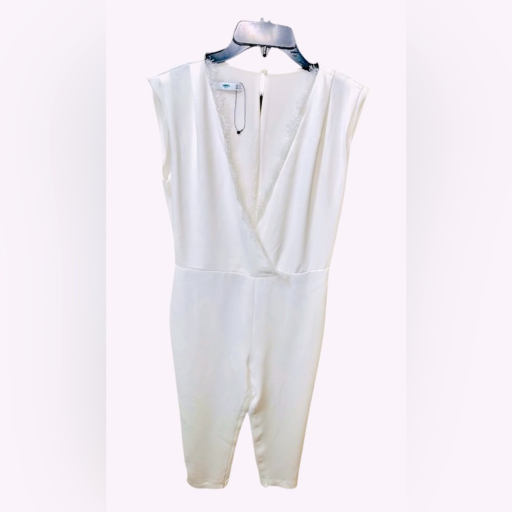 MANGO MNG SUIT JUMPSUIT WHITE WOMENS SLEEVELESS V-NECK LACE ON THE FRONT SIZE S
